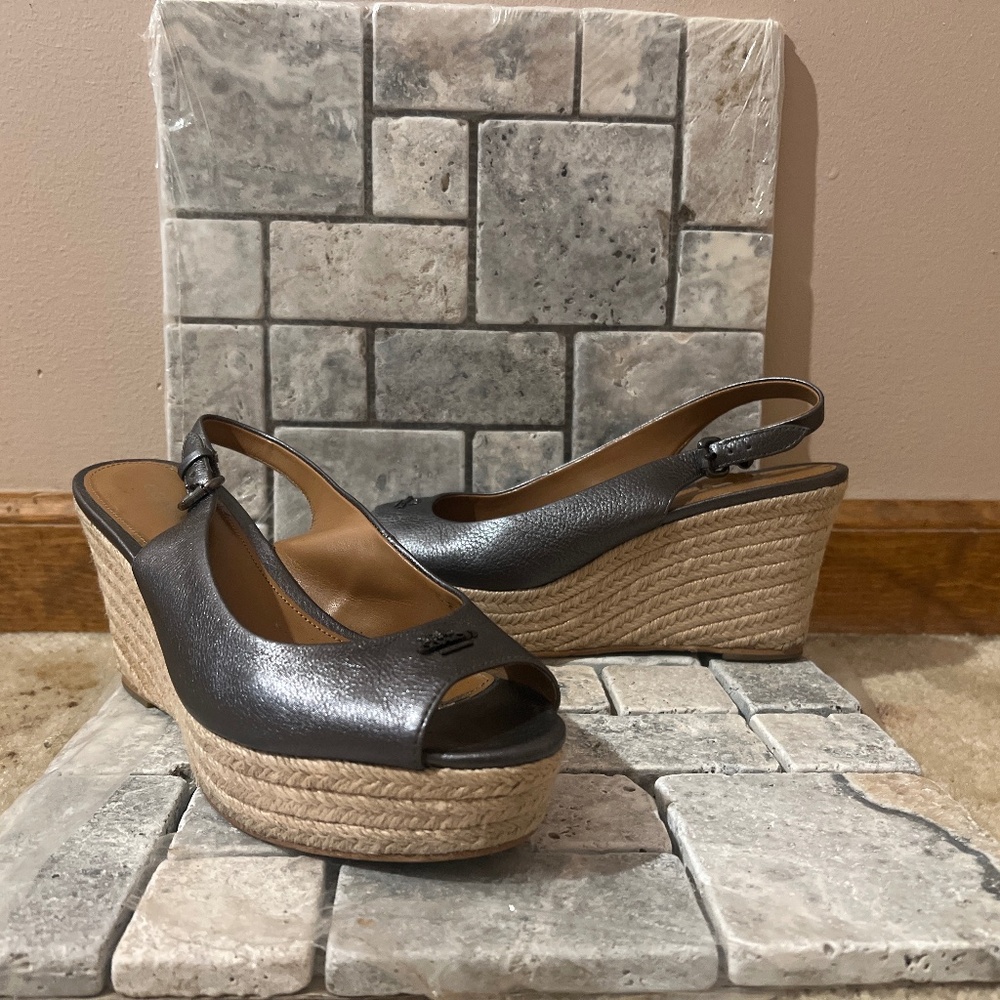 Coach platinum color wedge sandals